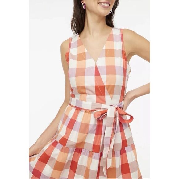 J Crew Cotton Faux Wrap Mini Dress in Plaid Size 4 / NWT - Picture 4 of 5